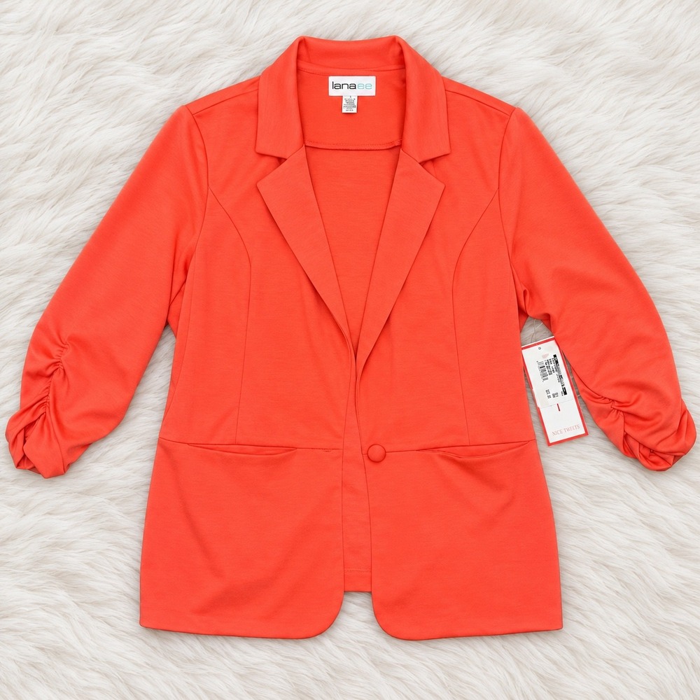 LanaLee Coral Blazer Jacket XL Ruched Sleeve Boyfriend Stretch Workwear